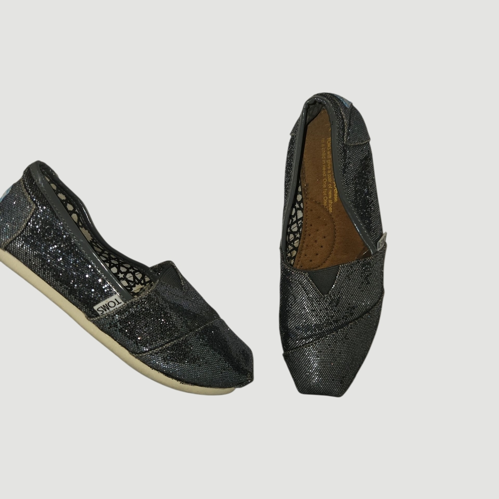 Toms Size 7 Silver Pewter Glitter Women Shoes